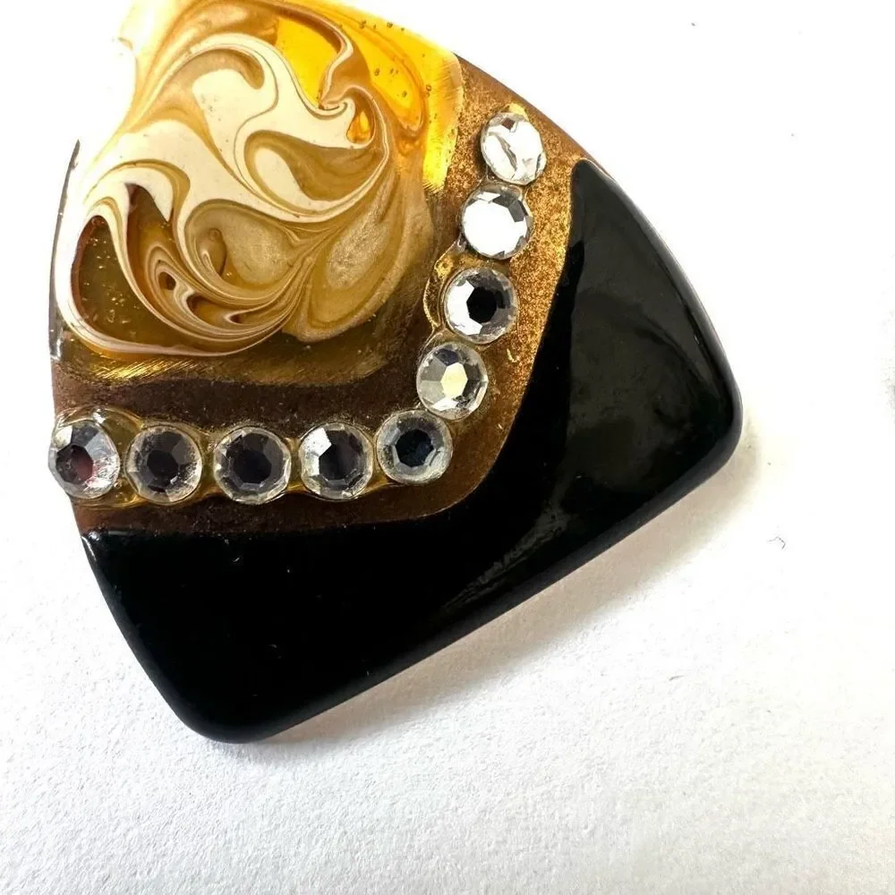 Yellow black rhinestone vintage post earrings